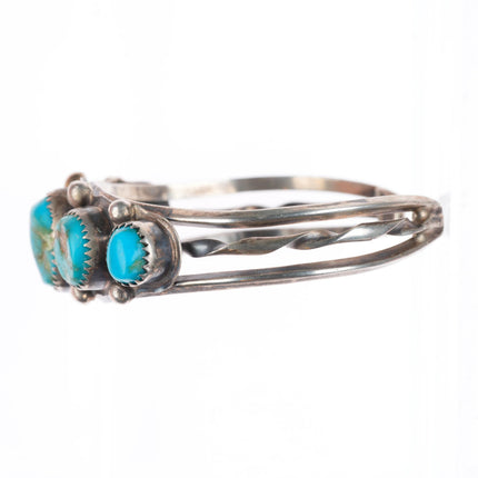 6" vintage Navajo sterling silver turquoise row cuff bracelet twisted center