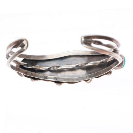 6" vintage Navajo sterling silver turquoise row cuff bracelet twisted center