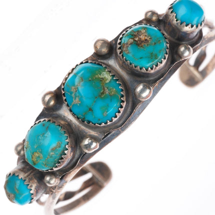 6" vintage Navajo sterling silver turquoise row cuff bracelet twisted center