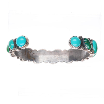 6.5" vintage Navajo greasy green turquoise row sterling silver cuff bracelet