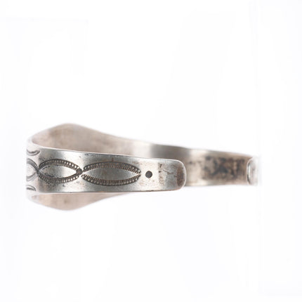 6.9" Antique Navajo ingot silver deep stamped cuff bracelet with turquoise