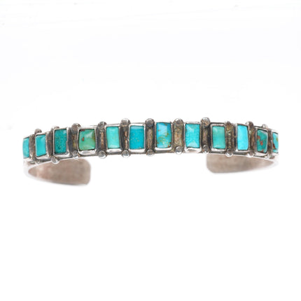 6.4" c1930's Navajo square cut turquoise sterling silver row cuff bracelet