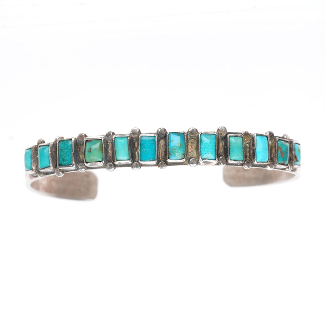 6.4" c1930's Navajo square cut turquoise sterling silver row cuff bracelet