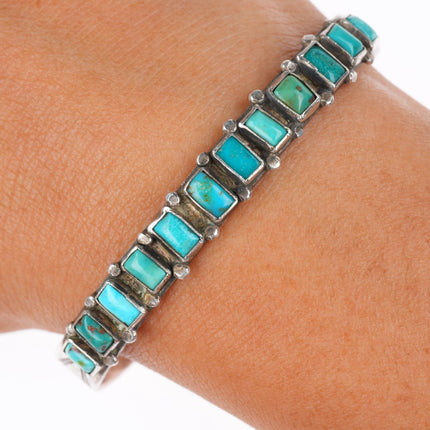 6.4" c1930's Navajo square cut turquoise sterling silver row cuff bracelet