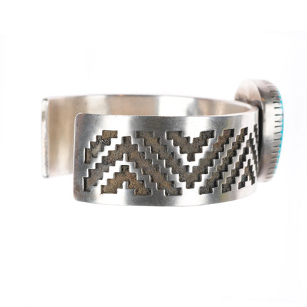 7.1" Tommy Jackson Navajo sterling silver rug pattern cuff bracelet - Turquoise