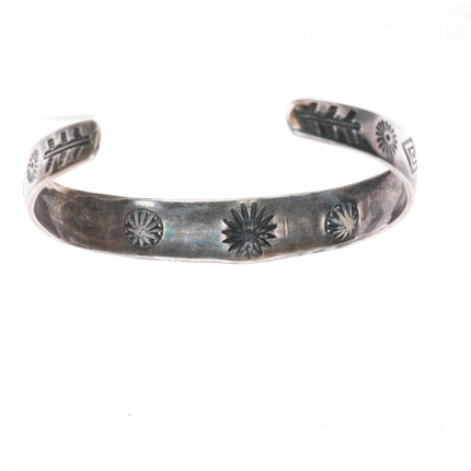 6.7" 1930's Navajo hand stamped sterling silver Fred Harvey cuff bracelet