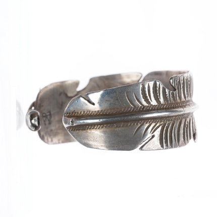 6.25" vintage Native American sterling silver stamped feather cuff bracelet