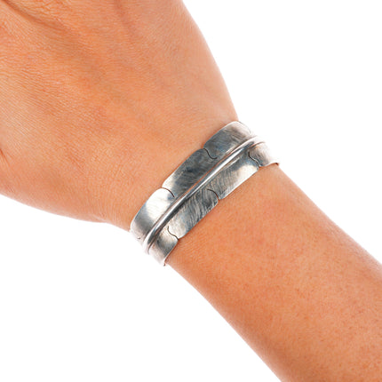 5.5" Michael Kirk Isleta/Navajo sterling silver feather cuff bracelet