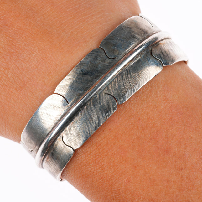 5.5" Michael Kirk Isleta/Navajo sterling silver feather cuff bracelet