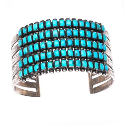 7.1" 1940's Zuni 5 stack square cut turquoise row sterling silver cuff bracelet