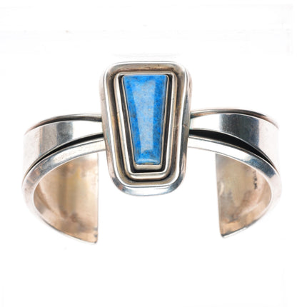 6.4" vintage Southwestern modernist sterling silver denim lapis cuff bracelet