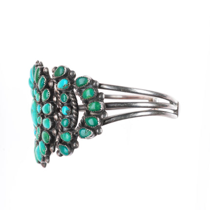 6.1" c1930-40's Zuni sterling silver turquoise cluster cuff bracelet