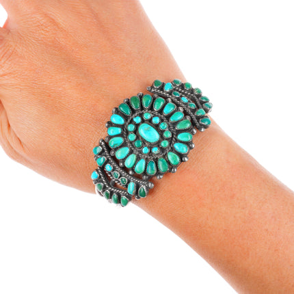 6.1" c1930-40's Zuni sterling silver turquoise cluster cuff bracelet