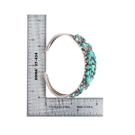 6.1" c1930-40's Zuni sterling silver turquoise cluster cuff bracelet