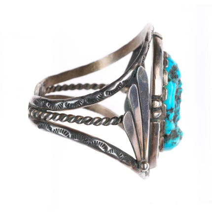 6.25" vintage Navajo sterling silver turquoise wide cuff bracelet