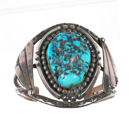 6.25" vintage Navajo sterling silver turquoise wide cuff bracelet