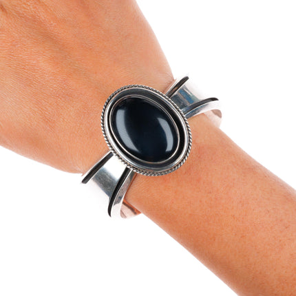 6.9" Carol Felley Southwestern sterling silver vintage onyx cuff bracelet