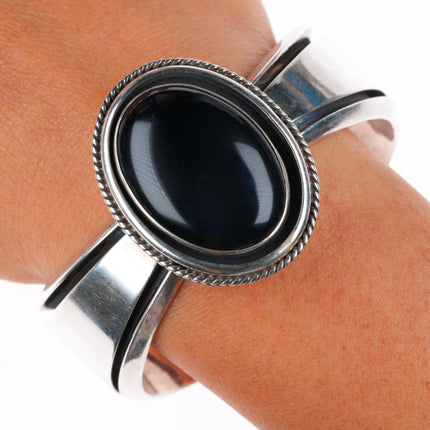 6.9" Carol Felley Southwestern sterling silver vintage onyx cuff bracelet