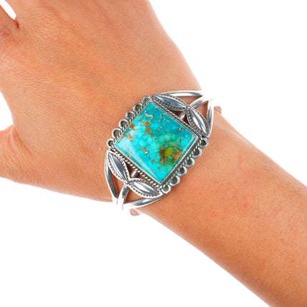6.5" 1940-50's vintage Navajo sterling silver high grade turquoise cuff bracelet