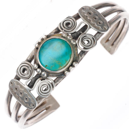 6.3" Antique Navajo c1920's Ingot silver cuff bracelet with turquoise