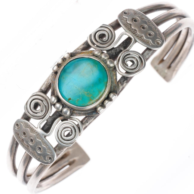 6.3" Antique Navajo c1920's Ingot silver cuff bracelet with turquoise