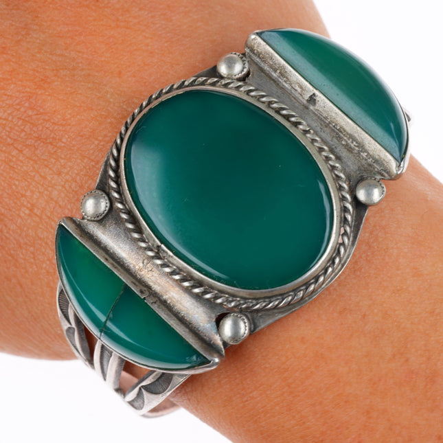6.25" c1940 Vintage Navajo sterling silver Gem Silica cuff bracelet
