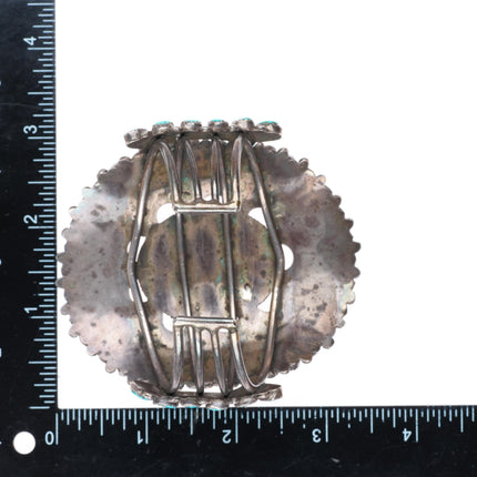 6.8" Large vintage Zuni sterling silver cluster Morenci turquoise cuff bracelet