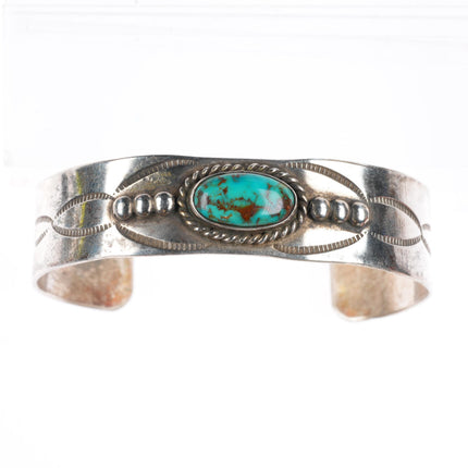 6.6" Vintage Navajo sterling silver high grade turquoise stamped cuff bracelet