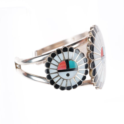 6.5" Vintage Zuni sterling silver channel inlay sunface cuff bracelet