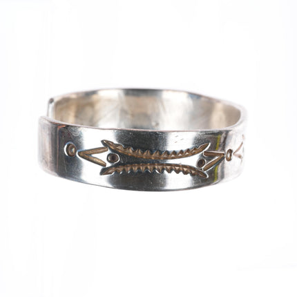 6.6" vintage Navajo deep stamped sterling silver sturdy stacker cuff bracelet
