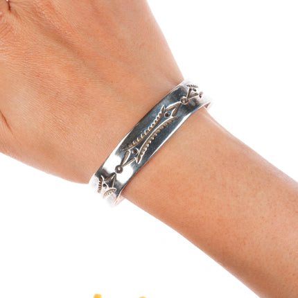 6.6" vintage Navajo deep stamped sterling silver sturdy stacker cuff bracelet