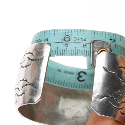 6.5" J Navajo vintage sterling silver turquoise chip inlay cuff bracelet
