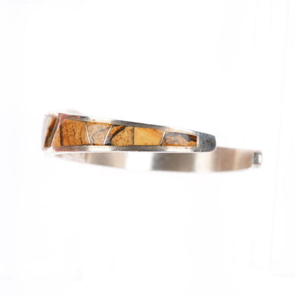 6.7" Calvin Begay Navajo vintage sterling silver petrified wood cuff bracelet