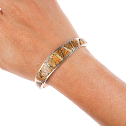 6.7" Calvin Begay Navajo vintage sterling silver petrified wood cuff bracelet