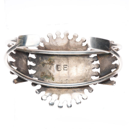 7.1" Vintage BE Zuni sterling silver needlepoint turquoise cuff bracelet