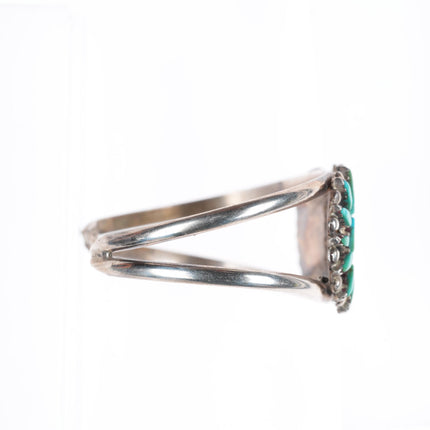 6" vintage Zuni sterling silver needlepoint turquoise cluster cuff bracelet