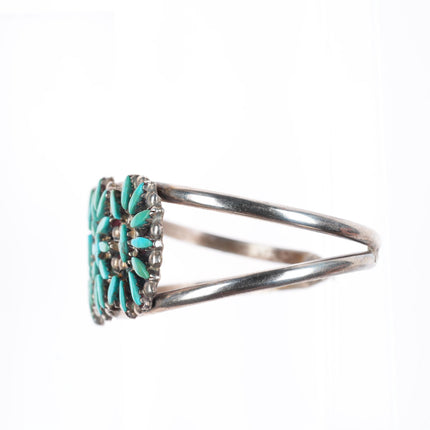 6" vintage Zuni sterling silver needlepoint turquoise cluster cuff bracelet