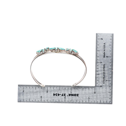6" vintage Zuni sterling silver needlepoint turquoise cluster cuff bracelet