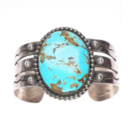 6.25" Large 1940-50's Navajo sterling silver cuff bracelet with nice turquoise