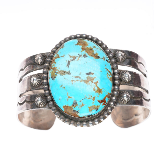 6.25" Large 1940-50's Navajo sterling silver cuff bracelet with nice turquoise