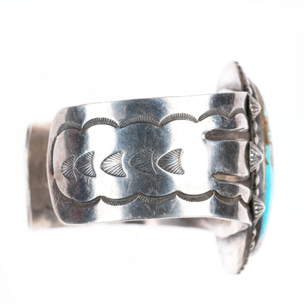 6.25" Large 1940-50's Navajo sterling silver cuff bracelet with nice turquoise