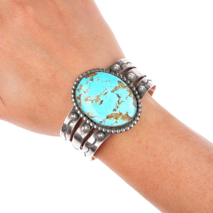 6.25" Large 1940-50's Navajo sterling silver cuff bracelet with nice turquoise