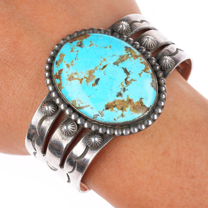6.25" Large 1940-50's Navajo sterling silver cuff bracelet with nice turquoise