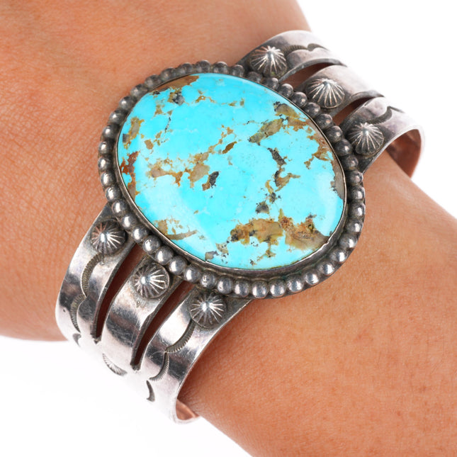 6.25" Large 1940-50's Navajo sterling silver cuff bracelet with nice turquoise