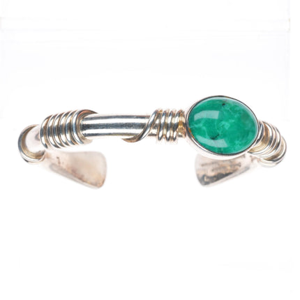 6.3" Orville Tsinnie Navajo sterling silver green turquoise cuff bracelet
