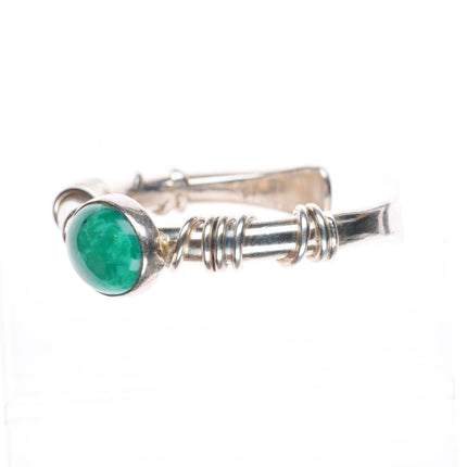 6.3" Orville Tsinnie Navajo sterling silver green turquoise cuff bracelet