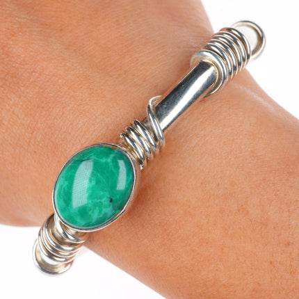 6.3" Orville Tsinnie Navajo sterling silver green turquoise cuff bracelet
