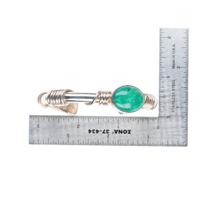 6.3" Orville Tsinnie Navajo sterling silver green turquoise cuff bracelet