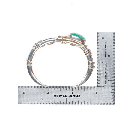 6.3" Orville Tsinnie Navajo sterling silver green turquoise cuff bracelet