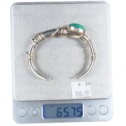 6.3" Orville Tsinnie Navajo sterling silver green turquoise cuff bracelet